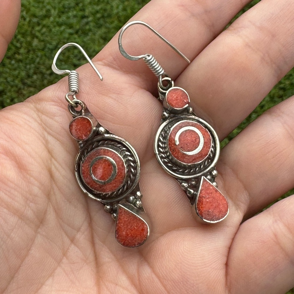 Coral Silver Earrings